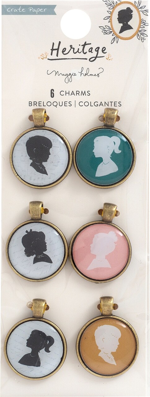 Maggie Holmes Heritage Charm Embellishments 6/Pkg-Epoxy & Metal